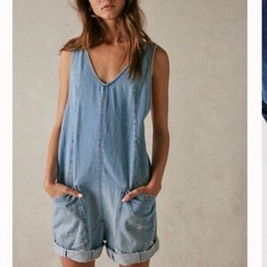 We The Free Light Blue Denim Romper